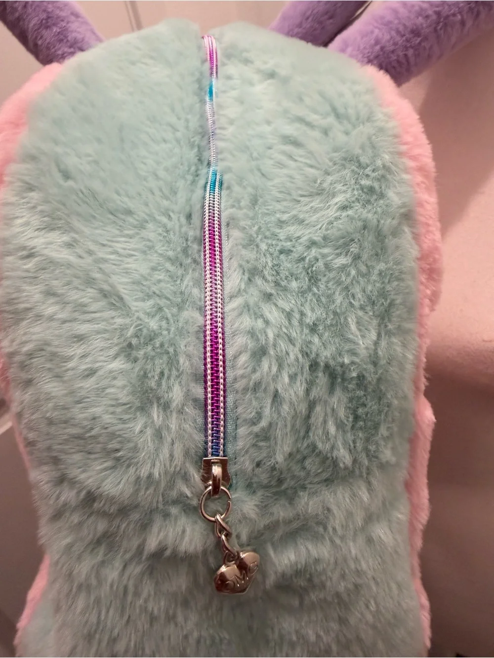 Justice Dance Faux Fur Duffel Bag Pastel Pink Blue Purple Glitter Kids Tote